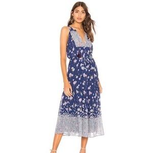 Misa Los Angeles Frederika Floral Tassel Midi Dress Blue Casual Flowy Summer